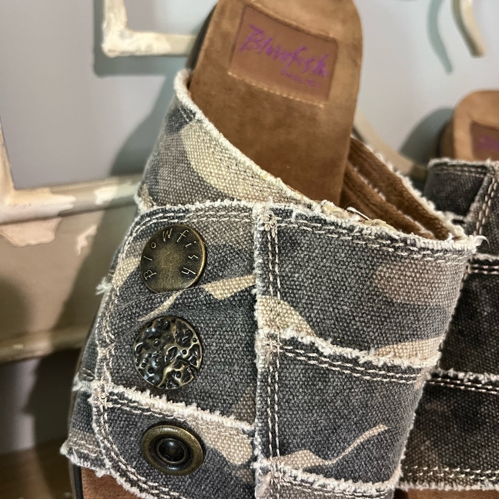 Blowfish Natural Camo Canvas Slides Womens 7 Comfy Sandals - Picture 3 of 11